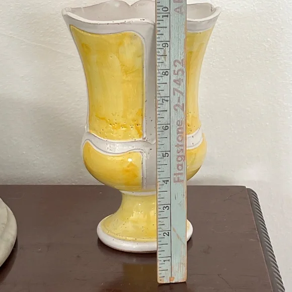 Mid Century Bitossi Era Italian Art Pottery Jardiniere Vase Yellow White Sticker